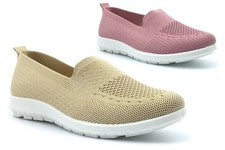 Zapatos de salón sin cordones para mujer Damas Zapatillas sin cordones Niñas Zapatos de salón de lona Rosa/Beige