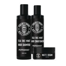 Set de cuidado del cabello para hombre | Champú + acondicionador y crema de peinado mate | Sujeción fuerte