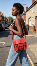 Bolso bandolera/hombro de cuero genuino rojo estilo vintage personalizado para mujer