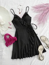 Vestido corto casual de mujer con volantes y nudos