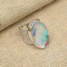 Anillo de plata de ley 925 hecho a mano con piedras preciosas de topacio místico joyería