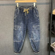 Moda Para hombres Denim Harén Pantalones Cordón Sueltos Jeans Cintura Elástica Pantalones Retro