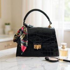 Bolso de mano para mujer de cuero italiano de diseñador - negro Nala