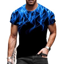 Camiseta Hombre Moda Gráfico Manga Corta Negro Azul Llama Humo Ropa Calle Sedoso