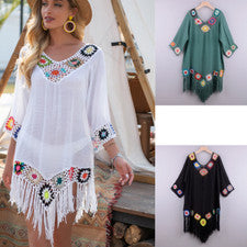Vestidos De Verano Para Mujer Playa Ropa De Moda Túnica Con Flecos Tejidos NUEVO