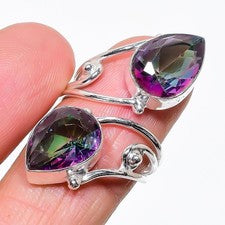 Anillo de plata de ley 925 hecho a mano con piedras preciosas de topacio místico de todos los tamaños para regalo
