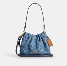 Bolso con cordón COACH Faye Signature Denim Indigo CDB94 IMTYV auténtico nuev...