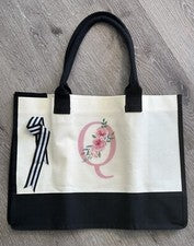"Bolso de Mano Inicial Personalizado Flora Letra Alfabeto Q Estilo Lona 16x12"" Nuevo"