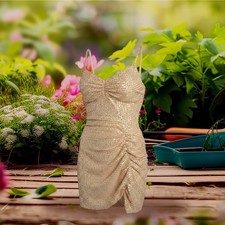 Mini vestido de lentejuelas doradas para mujer pequeño cóctel fiesta vacaciones brillo