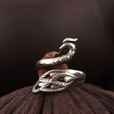 Anillo Mujer Pavo Real 50-59 Ajustable Plata 925 Ennegrecido Pájaro Roto