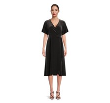 Vestido midi envolvente de terciopelo con mangas cortas Time and Tru para mujer talla L 12-14