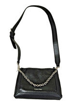 Bolso Bandolera Calvin Klein Nuevo sin Etiquetas Cadena Plateada Cuero Negro