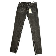 Pantalones de mezclilla para hombre MNMI 31 gris marrón cónicos tobillo cremallera algodón desgastado