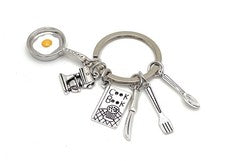 Libro De Cocina Huevo Frito Utensilios Llavero De Metal Plateado Anillo De Llave