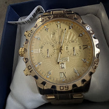 Montres Prestige Hombre Tono Dorado Cuarzo Cronógrafo Esfera Romana Pulsera con Caja