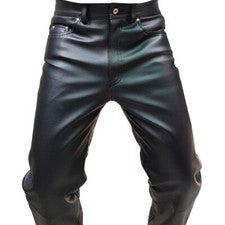 Pantalones de mezclilla de motociclista de cuero negro estilo para hombre elegantes y sexy pantalones de cuero genuino