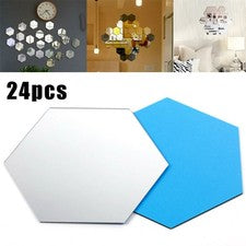 ​24 pegatinas de espejo 3D pegatinas de pared de azulejos hexagonales de vidrio acrílico decoración del hogar