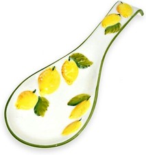 Bandeja de cuchara de cerámica en relieve italiano limón, soporte de cuchara rústico aprox. 28 cm