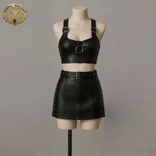 Elegante Vestido Para Mujer Suave Informal Ropa de Fiesta Nuevo Negro Cuero Genuino