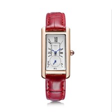 Reloj de vestir rectangular antiguo elegante de lujo con correa de cuero de cuarzo clásico para mujer