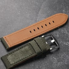 Correa de reloj de cuero de lona verde estilo militar 20 mm 22 mm 24 mm correa hecha a mano