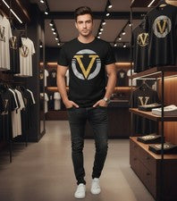 Camiseta gráfica para hombre impresa con brillo plateado dorado moda italiana lujo