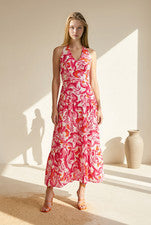 Maxi Vestido de Verano Para Mujer Floral Halter Cuello Corte Espalda Capas Peplum
