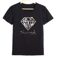 Nueva Moda Diamante Estrás Manga Corta Lujo Hombres Camiseta Negra