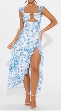 Maxi Vestido Floral Azul Y Blanco Nova Moda Para Mujer, Talla Mediana, Nuevo Con Etiquetas