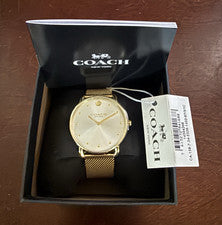 Reloj Coach Elliot Mujer Cuarzo Tono Dorado Malla 36mm 14504208 Nuevo Con Caja