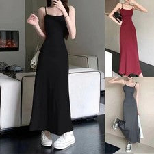 Vestido largo rojo vino cuello cuadrado mujer para ocio diario hasta tobillos