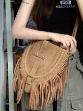 BOLSO BANDOLERA BOHEMIO DE GAMUZA CON FLECOS VINTAGE PARA MUJER ESTILO WESTERN