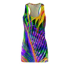 Vestido para mujer espalda cruzada estampado futurista neón tropical naturaleza colorido