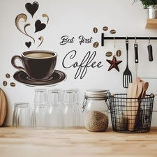 Pegatina de pared de taza de café marrón para decoración de hogar y café material de vinilo