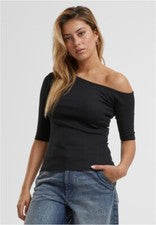 Urban Classics Mujer Damas Orgánica Asimétrica Rib Tee TB7096