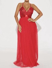 Maxi Vestido Moda Nova Para Mujer Let's Dance Tul - Rojo Talla S Cuello en V • Espalda X