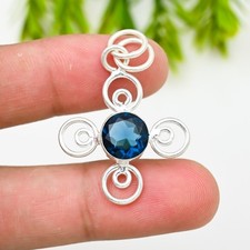 Colgante de joyería de plata de ley 925 hecho a mano con piedras preciosas de topacio azul de Londres regalo para
