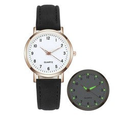 Montre chiffres noire et or réglable bracelet simili-cuir femme et fille