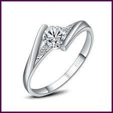 Anillo de circonita redonda para mujer, estilo vintage, en plata de ley 925, col