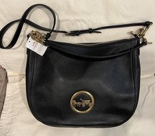NUEVO CON ETIQUETAS COACH Bolso de Hombro Negro Para Mujer Cuero Guijarro Audaz Logo Dorado