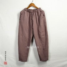 Retro Ramie Lino Para Hombres Largo Estilo Chino Pantalones Cónicos Pantalones Informales Sueltos Talla