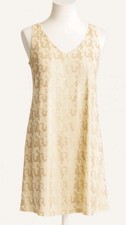 Nuevo con etiquetas Vestido Lymma Boutique Marfil Dorado Lentejuelas Pata de Gallo Columpio Trapecio Mujer S