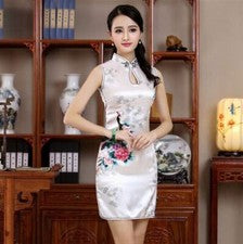 Vestido para mujer sin mangas con cuello mandarín flor Cheongsam Qipao estilo chino