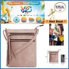 Bolso Bandolera Cartera Monedero con Múltiples Bolsillos para Mujer Rubor Cuero Sintético