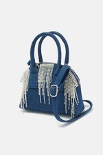 Bolso Bandolera Mujer Denim Media Luna Estrás Azul Oscuro Plateado NUEVO Y2K Tendencia