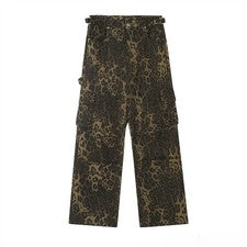 Pantalones largos de leopardo para hombre cargo pierna ancha trouders informales retro rectos moda