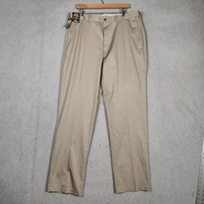 Pantalones Haggar Para Hombre 38x34 Premium Caqui Elástico Sarga Calce Clásico Sin Hierro Nuevos con Etiquetas