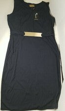 Nuevo con etiquetas Vestido recto Unomatch para mujer azul marino dorado con detalles de metal sin mangas talla XL