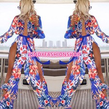 Mujeres Verano Rayas Boho Noche Fiesta Largo Maxi Vestido de Playa Vestidos de Gasa