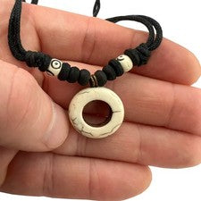 Collar Colgante Círculo de Vida Cuentas de Madera Cadena Cordón Negro Hombres Mujeres Joyería